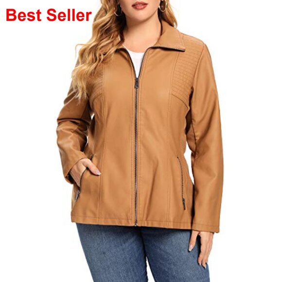 Faux Leather Jacket, Quilted Zip Up Coat, Casual Fashion Outerwear - Picture 5 of 6